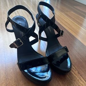 Ralph Lauren Black Patent Leather Strappy Heels